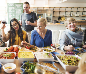 Friends Party Buffet Enjoying Food Concept