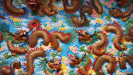 Fototapeta premium Dragon Sculptures at Chinese Temple, Chonburi,Thailan.