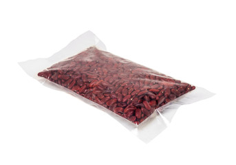 red kidney bean in plastic pouch isolated on white background