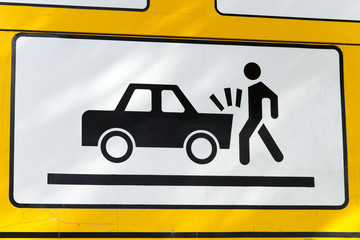 road sign on collision with a car  