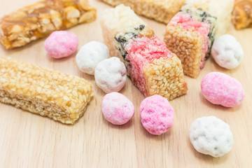 Close- up Chinese sweetmeat or Asian Chinese candy is a traditio