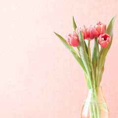 tulips in a vase vintage square photo with copy space 