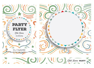 Club Flyers with copy space and abstract swirl background.