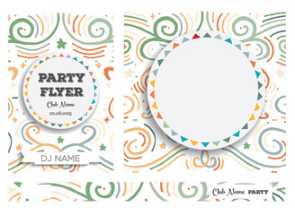 Club Flyers with copy space and abstract swirl background.