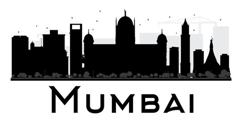 Fototapeta premium Mumbai City skyline black and white silhouette.