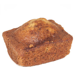 Homemade banana bread sliced on white background