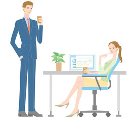 オフィスで会話する男女