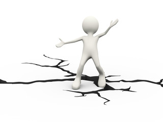 3d man falling into crack earth ground