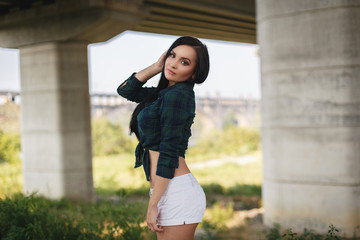 Beautiful girl in a sexy shorts outdoor