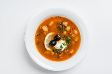 Meat solyanka- traditional Russian soup