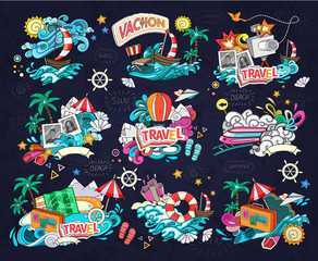 Cartoon style.  Business summer tourism concept. Voyage, journey and travel. Vacation vector illustration.