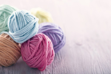 Fototapeta na wymiar Pastel yarn balls