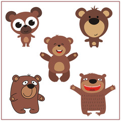 Bear set. Collection isolated bears on white background. Cartoon bear