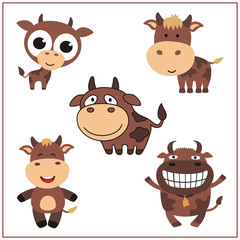 Cow set. Collection isolated cows on white background. Cartoon cow