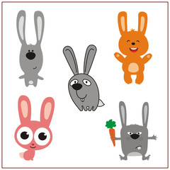 Rabbit set. Collection isolated rabbits on white background. Cartoon rabbit.