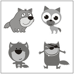 Wolf set. Collection isolated wolfs on white background. Cartoon wolf.