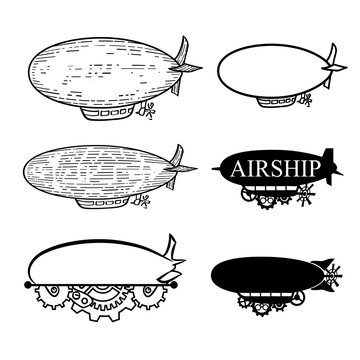 Vector  airship with a place for the text.  Black silhouette dirigible template labels 
