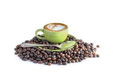 Green cup of coffee isolated on white