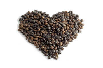 heart from coffee beans, isolated on white