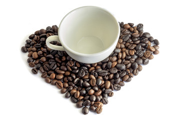 espresso cup with coffee beans, isolated on white background