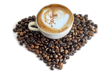 cup of cappuccino with foam in the form of heart