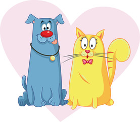 Cat and Dog Cartoon Vector Mascots, Vector cartoon of funny pet animals