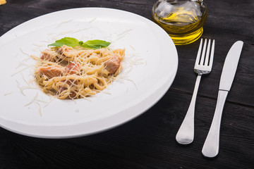 tasty italian pasta with basil