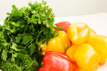 peppers on the whit  table