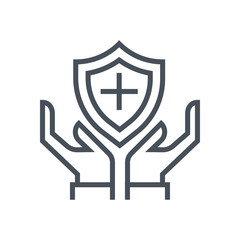 Hands and shield, insurance icon