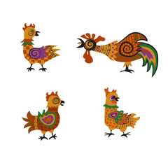 Set of colorful cock and hens. suitable for Chinese New Year 2017. Vector illustration. eps10