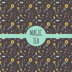 Vector pattern collection for tea package - white,black and green tea.Design element in trendy simple style. Magic tea package.