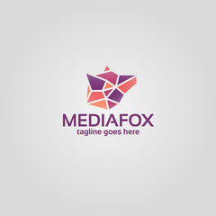 Geometric fox head logo. Media fox colorful logo on white background