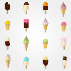 Ice cream set of variety in flat style gray background