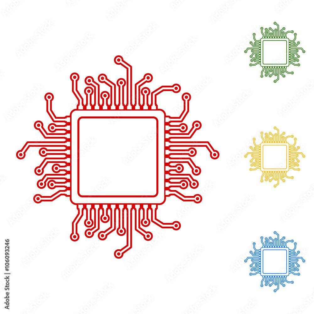 Aufkleber cpu microprocesso. set of line icons