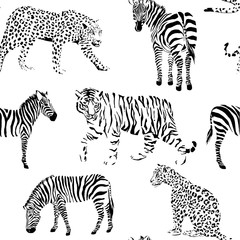 wild animals black and white seamless background - 106093400