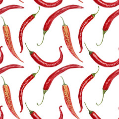 seamless pattern with watercolor red chili peppers