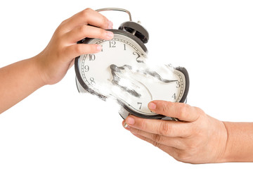 two hands usurp vintage clock. time concept
