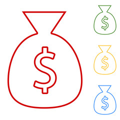 Money bag. Set of line icons