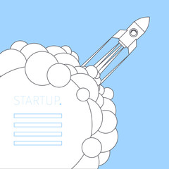 Concept of start up rocket on blue