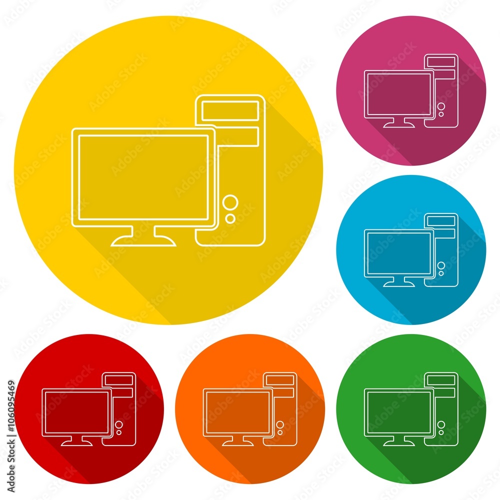 Poster computer icons set with long shadow