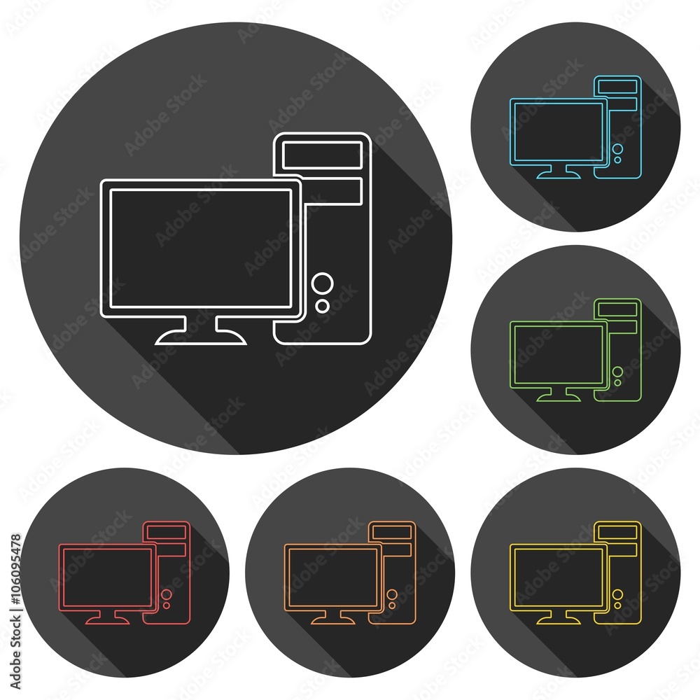 Poster computer icons set with long shadow