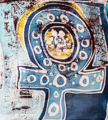 Symbol of venus, hot batik, background texture, handmade on silk, abstract surrealism art