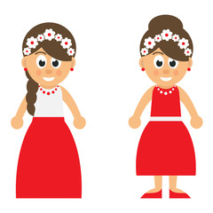 cartoon woman in red dress and skirt