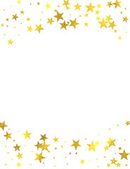 Gold glittering frame with foil stars isolated on white background, vector design elements