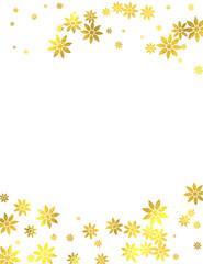 Gold glittering decoration frame with golden foil flowers isolated on white background, vector design elements
