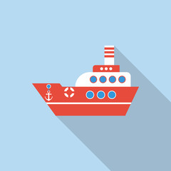 Boat vector, flat style with long shadows.