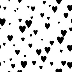 Black and white seamless pattern with hearts. Vector background