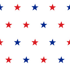Patriotic American Vector Seamless Pattern with Red and Blue Stars on White Background