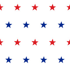 Obraz premium Patriotic American Vector Seamless Pattern with Red and Blue Stars on White Background
