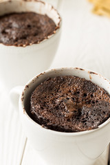 Chocolate Mug Cakes, Cupcakes on Light White Background